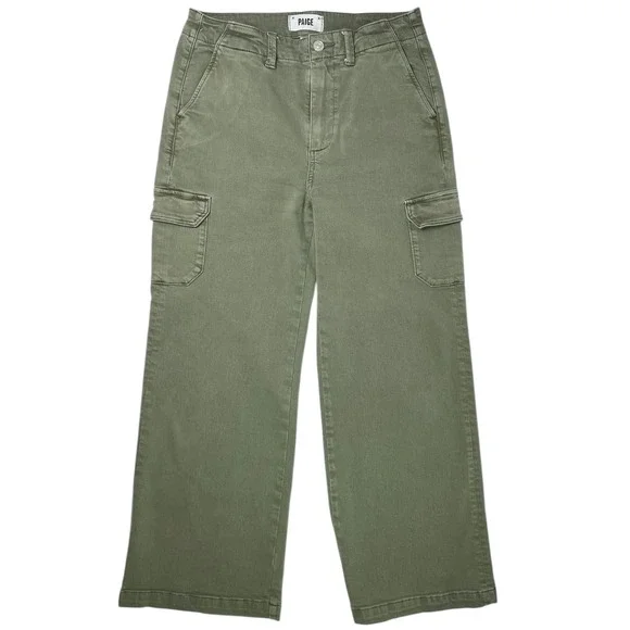 PAIGE Cargo Jeans Wide Leg‎ Crop Sz 27 Ivy Green High Rise Stretch Anthropologie - Picture 11 of 12